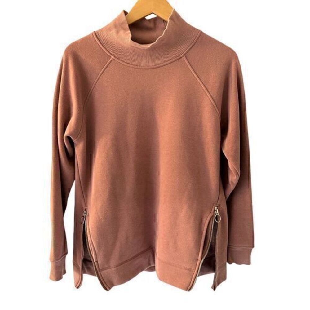 Athleta Karma Pink Pull Over Cozy Side Zipper Mock Neck‎ Sweatshirt Size S